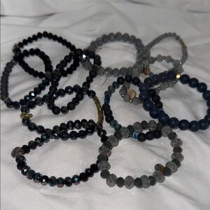 Erimish Black and Gray Beaded Bracelet Set